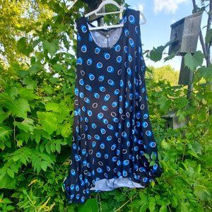 VIP Knits Womens Polka Dots Sleeveless Midi Black and Blue Dress Plus Size 30/32
